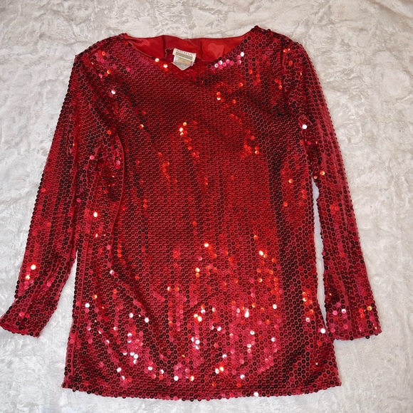 Moda Int’l Red Sequence Sequin Blouse Top Vintage 91 holiday Xmas party - Picture 2 of 5